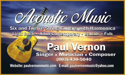 Paul Vernon Music, Live acoustic guitar singer, South Carolina, Northern Georgia