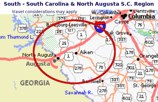 Performance area map, Paul Vernon Music, South Carolina, Northern Georgia